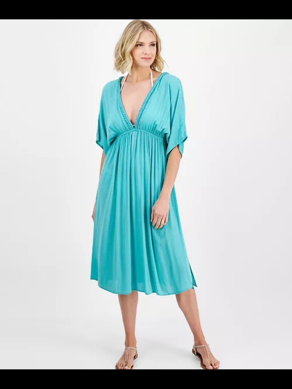 RaviyaWomen's Braid-Trim V-Neck Cover-Up Dress-sz L